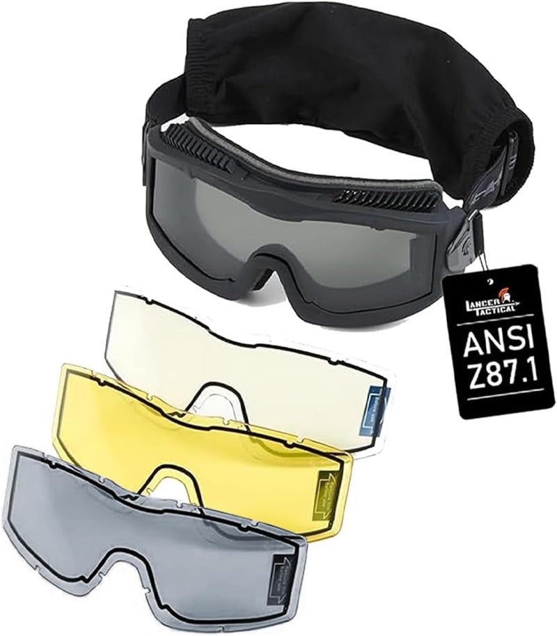 Lancer Tactical AERO Airsoft Tactical Safety Goggles ANSI Z87.1, 3mm Dual Pane Anti-Fog Lens for Hunting, Paintball, Cycling - Image 1